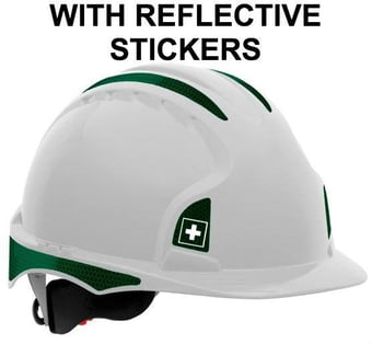 picture of JSP - EVO3 CR2 Decal Kits for Self Application - Green with First Aider Logo - Pack of 10 - [JS-AHV441-000-300]