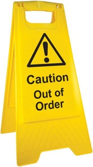 picture of 'A' Frame Sign Caution Out Of Order Yellow - Printed - [IH-AFCO] - (HP)