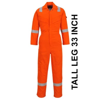 picture of Portwest - Orange Flame Resistant Lightweight Anti-Static Coverall - Tall Leg - PW-FR28ORT