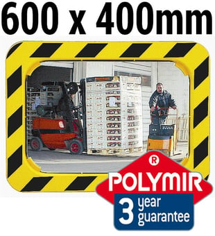 picture of INDUSTRIAL SAFETY MIRROR - Polymir - 600 x 400mm - Yellow / Black - To View 2 Directions - 3 Year Guarantee - [VL-584]