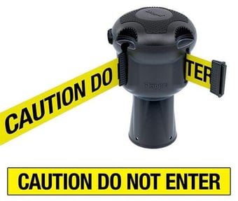 picture of Skipper Retractable Unit - Silver with "CAUTION DO NOT ENTER" Black/Yellow Tape - [SK-SKIPPER01-SCDNE]