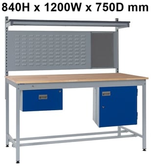 picture of Square Tube Workbench - Beech Top - 840H x 1200W x 750D mm - Single Drawer, Louvre Panel - [QM-BQ841275BX6A]