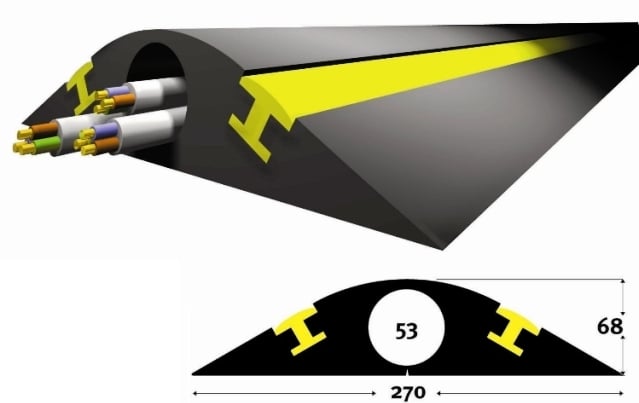 Industrial  (Sold as Single 1.5 Meter Roll) 53mm Diameter Hole - Temporary Reusable Traffic Calming Cable Protector 1.5 Meter Long -  Two Products in One - No Fixing Required - [VS-TTC/3]
