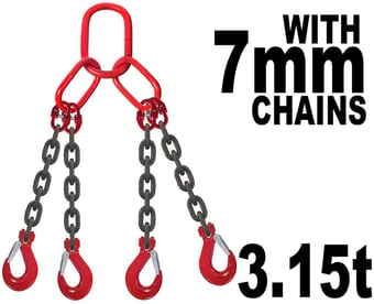 picture of 7mm 4 Leg Grade 80 Chain Sling with Hooks - Working Load Limit: 3.15t - [GT-CS74L]