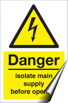 Picture of Danger Isolate Main Supply Before Opening Sign - 200 x 300Hmm - Self Adhesive Vinyl - [AS-WA27-SAV]