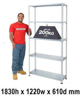 picture of BiGDUG BiG200 Galvanised Shelving 5 Levels - Steel Shelves - 1830h x 1220w x 610d mm - [BDU-B21812065ZZS]
