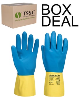 picture of Portwest A801 Double Dipped Latex Yellow/Blue Gauntlet - Box Deal 180 Pairs - IH-PWA801Y4R