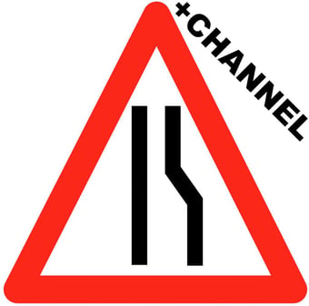picture of Traffic Road Narrows Right Triangle Sign With Fixing Channel - FIXING CLIPS REQUIRED - Class 1 Ref BSEN 12899-1 2001 - 600mm Tri. - Reflective - 3mm Aluminium - [AS-TR80-ALUC]