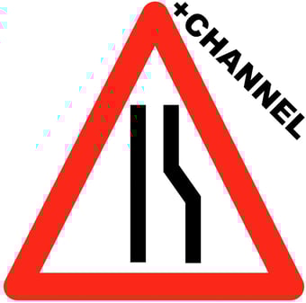 picture of Traffic Road Narrows Right Triangle Sign With Fixing Channel - 600mm Tri. Aluminium - [AS-TR80-ALUC]