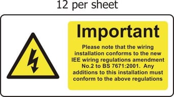 Picture of Important - Additions Must Comply… - SAV (95 x 45mm, sheet of 12 labels) - SCXO-CI-3402
