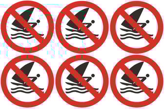 picture of Safety Labels - No Windsurfing Symbol (24 pack) 6 to Sheet - 75mm dia - Self Adhesive Vinyl - [IH-SL25-SAV]