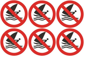 picture of Safety Labels - No Windsurfing Symbol (24 pack) 6 to Sheet - 75mm dia - Self Adhesive Vinyl - [IH-SL25-SAV]