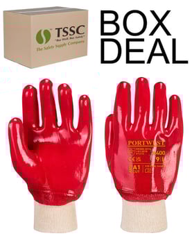 picture of Portwest A400 PVC Knitwrist Red Gloves - Box Deal 144 Pairs - IH-PWA400RER - (DISC-R)