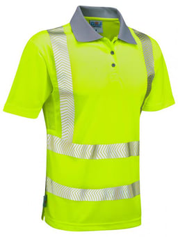 picture of Leo Woolacombe Yellow Hi-Vis Short Sleeved Polo Shirt - LE-P03-Y