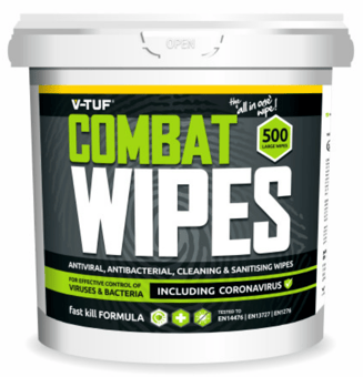 picture of V-TUF Combat Wipes Antiviral Antibacterial Hand & Surface Cleaning Disinfectant Wipes - 500 Wipes per Tub - Pack of 6 - [VT-VTABW-500]