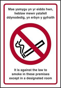 Picture of Spectrum It Is Against The Law To Smoke In These Premises Except.. Welsh / English - SAV 160 x 230mm - SCXO-CI-11868 - (DISC-X)