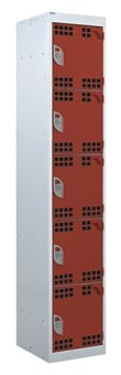 picture of QMP Tool Charging Locker - Perforated Door - RCD Plug - 5 Compartment - Red - 1800H x 300W x 450D mm - [QM-BR1830455RPX]