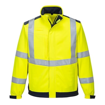 Picture of Portwest - Yellow/Navy Modaflame Multi Norm Arc Softshell Jacket - PW-MV72YNR