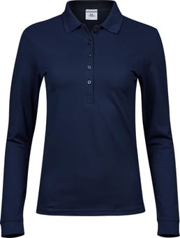 picture of Tee Jays Ladies' Luxury Stretch Long Sleeve Polo - Navy Blue - BT-TJ146-NVY