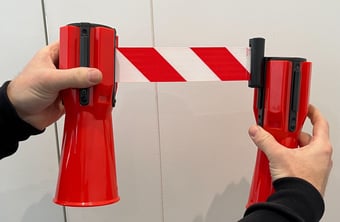 picture of Way4Now - Traffic Safety Cone Topper Retractable Barrier Warning Red-White Tape - [SHU-DP-CH-R]