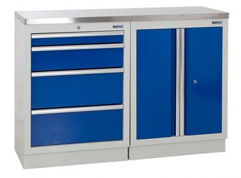 picture of BiGDUG 1361mm Wide Workbench - 4 Drawer Cabinet - 2 Door Cupboard - Stainless Worktop - [BDU-TGC31GBS] - (LP)