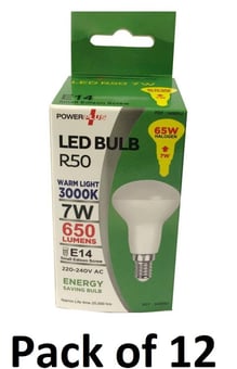 picture of Power Plus - 7W - E14 Energy Saving R50 LED Bulb - 650 Lumens - 3000k Warm White - Pack of 12 - [PU-3498]
