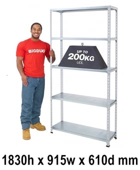 picture of BiGDUG BiG200 Galvanised Shelving 5 Levels - Steel Shelves - 1830h x 915w x 610d mm - [BDU-B21809065ZZS]
