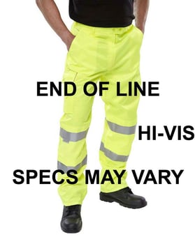 picture of Hi Vis POLYCOTTON Yellow Spec Trousers - Hi Vis BAND - ST-38782YER - (DISC-R)