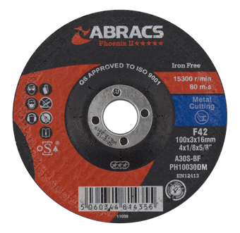 Picture of Abracs Phoenix II 100mm x 3mm x 16mm DPC Metal Cutting Disc - A30S4BF Grade - Box of 25 - [ABR-PH10030DM]