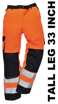 picture of Portwest - TX51 Orange/Navy Hi-Vis Lyon Trousers - Tall Leg - [PW-TX51ONT]