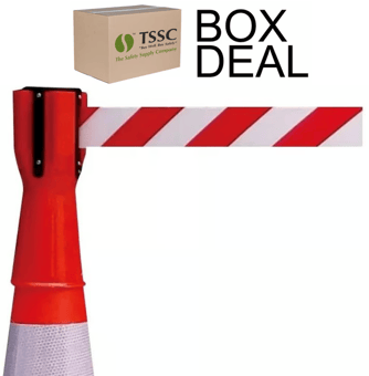 picture of Way4Now - Traffic Safety Cone Topper Retractable Barrier Warning Red-White Tape - Box Deal of 20 - [IH-SHU-DP-CH-R] - (HP)