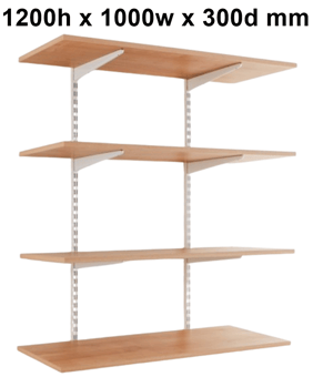 picture of BiGDUG White Twin Slot Shelving Kit - 1200h x 1000w x 300d mm - 4 Oak Melamine Levels - [BDU-TSW1234O]