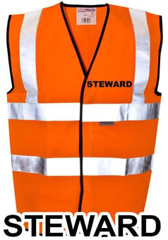 picture of Value STEWARD Printed Front and Back in Black - Hi Visibility Vest - Orange - Class 2 EN20471 CE Hi-Visibility - ST-35281