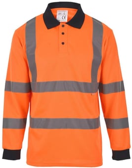 Picture of Hi Vis Value Orange Long Sleeve Polo Shirt - Navy Collar - BI-100
