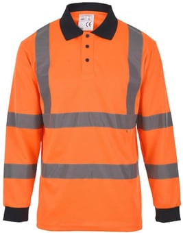 Picture of Hi Vis Value Orange Long Sleeve Polo Shirt - Navy Collar - BI-100 - (DISC-W)