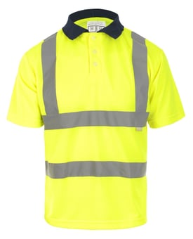 picture of Hi Vis Value Yellow Polo Shirt - Navy Collar - BI-35 - (DISC-W)