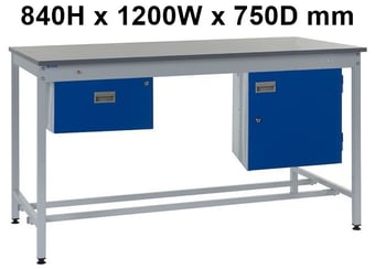 picture of Square Tube Workbench - Laminate Top - 840H x 1200W x 750D mm - Single Drawer & Storage Cupboard - [QM-BQ841275PX1A]