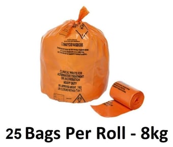 picture of Orange NHS Alternative Treatment Waste Sacks - Medium - Heavy Duty - 14" x 22" x 25" - 25 Bags Per Roll - 8kg - [OL-OL822/A] - (HP)