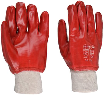 picture of Red PVC Fully Coated Knit Wrist Gloves - [BI-605]