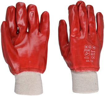 Picture of Red PVC Fully Coated Knit Wrist Gloves - [BI-605]