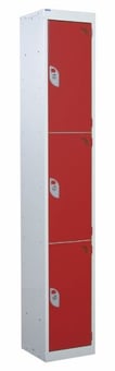 picture of QMP Standard Locker - 3 Compartment - Red Doors - 1800H x 300W x 300D mm - [QM-LS1830303RXX]