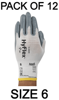 picture of Ansell Hyflex 11-800 Nitrile Foam Coated White Industrial Gloves - Size 6 - Pair - Pack of 12 - AN-11-800-6X12 - (AMZPK)