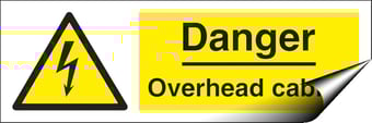 Picture of Danger Overhead Cables Sign - 300 x 100Hmm - Self Adhesive Vinyl - [AS-WA115-SAV]