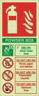 Picture of Photoluminescent Powder M28 Fire Extinguisher Sign - 202 X 82Hmm - Self Adhesive Rigid Plastic - [AS-EN9PH-SARP]