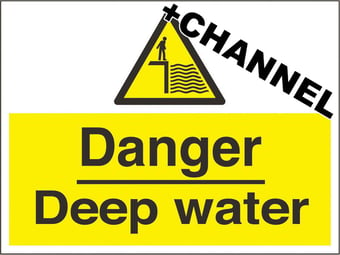 picture of Street Signs - Danger Deep Water With Fixing Channel - FIXING CLIPS REQUIRED - 600 x 450Hmm - Reflective - 3mm Aluminium - [AS-WA240C-ALU]