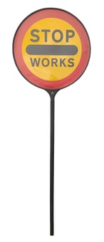 picture of Sineway Stop/Works Lollipop Plastic Pole Plastic Sign - [TNN-TN-SWPL]