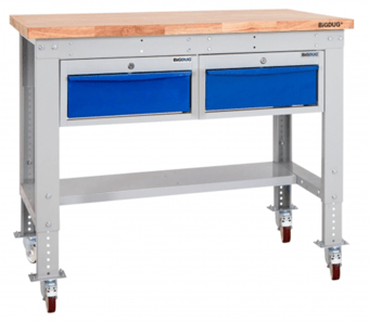 Picture of BiGDUG Heavy Duty Mobile Storage Workbench - 877h x 1215w x 600d mm - 2 Drawers - Wooden Worktop - [BDU-HDMSWB126H2DW]