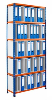 picture of BiGDUG BiG340 50 Lever Arch File Shelving - 1980h x 915w x 305d mm - 6 Levels - Blue & Orange - [BDU-B3LA50BO]