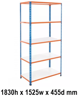 picture of BiGDUG BiG200 Shelving 5 Levels - Melamine Shelves - 1830h x 1525w x 455d mm - 90kg UDL - [BDU-B21815045BOM]