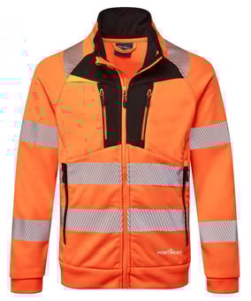 picture of Portwest DX477 - DX4 Hi-Vis Funnel Neck Zipped Sweatshirt - Orange/Black - PW-DX477OBR